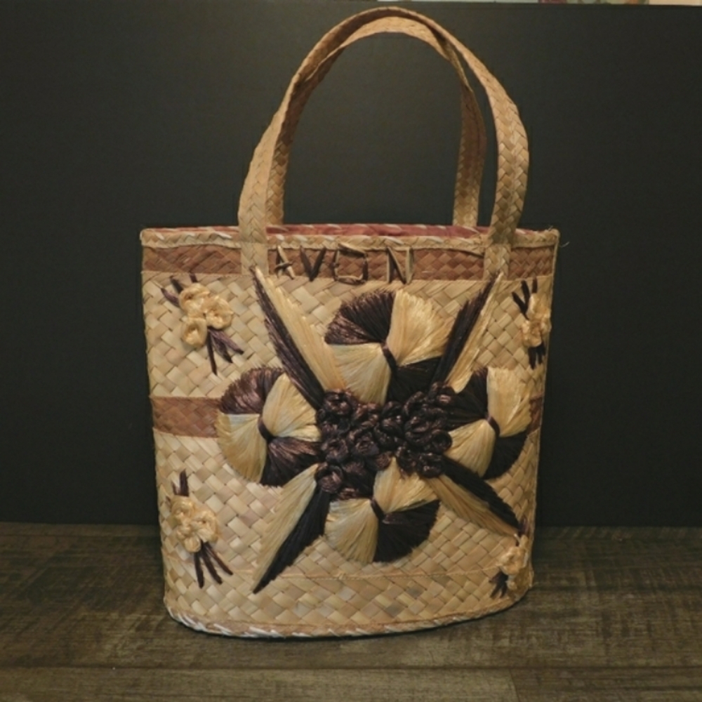 Avon Handcrafted Woven Vintage Straw Tote Bag Double Handles